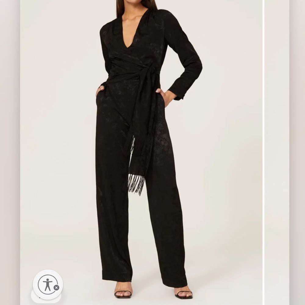 Jonathan Simkhai Julia Wrapped Jumpsuit Black Satin Size 2‎